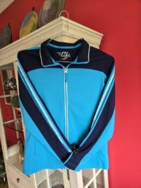 Made For Life Athleisure Women's Medium Blue and Black Color Block Zip Jacket